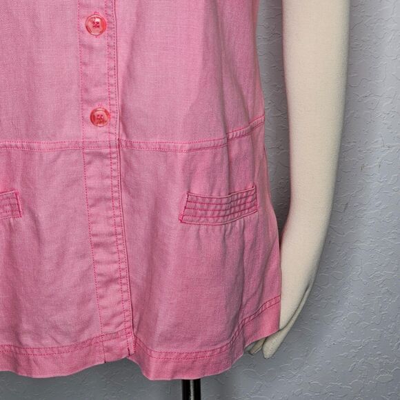 Debra DeRoo Pink Linen Sleeveless Button Front Tunic Top Mandarin Collar M - Picture 3 of 7